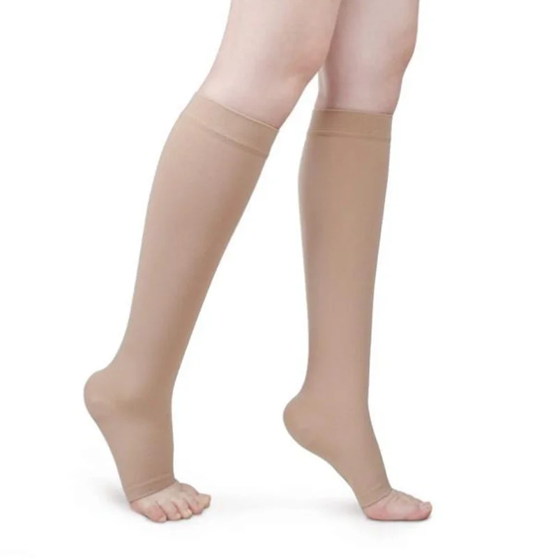 

1pair Below Knee Support Stockings Varicose Vein Circulation Compression Sock Open Toe Stretch Stovepipe Compression Stockings