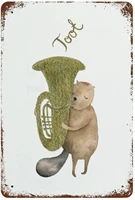 metal tin sign beaver playing tuba wall decor for home cafe pub club and cave metal gift idea for men and women