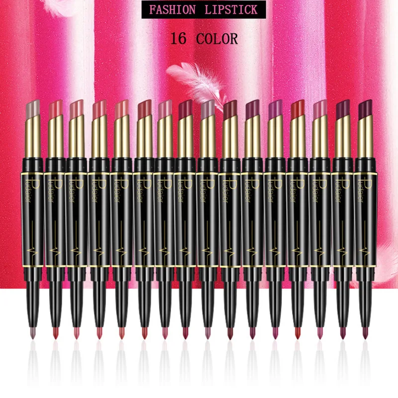 

16 Colors 2 In 1 Head Matte Lipstick Lip Liner Pen Waterproof Long Lasting Pigments Cosmetic Lips Makeup Tool Crayon