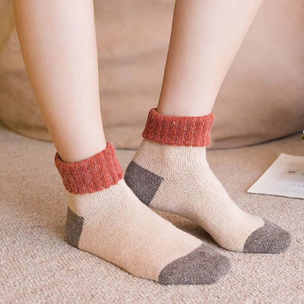 Ретро утолщенные женские носки зимние теплые кроличья шерсть смешанные