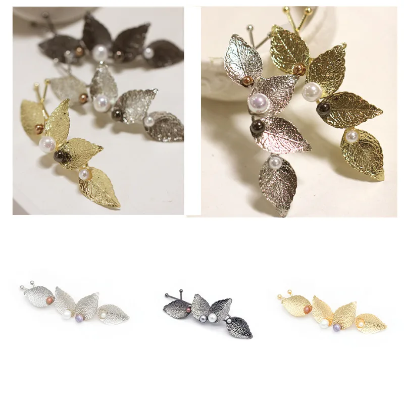 Женская заколка для волос с металлическим жемчугом четырьмя листьями 1 шт.