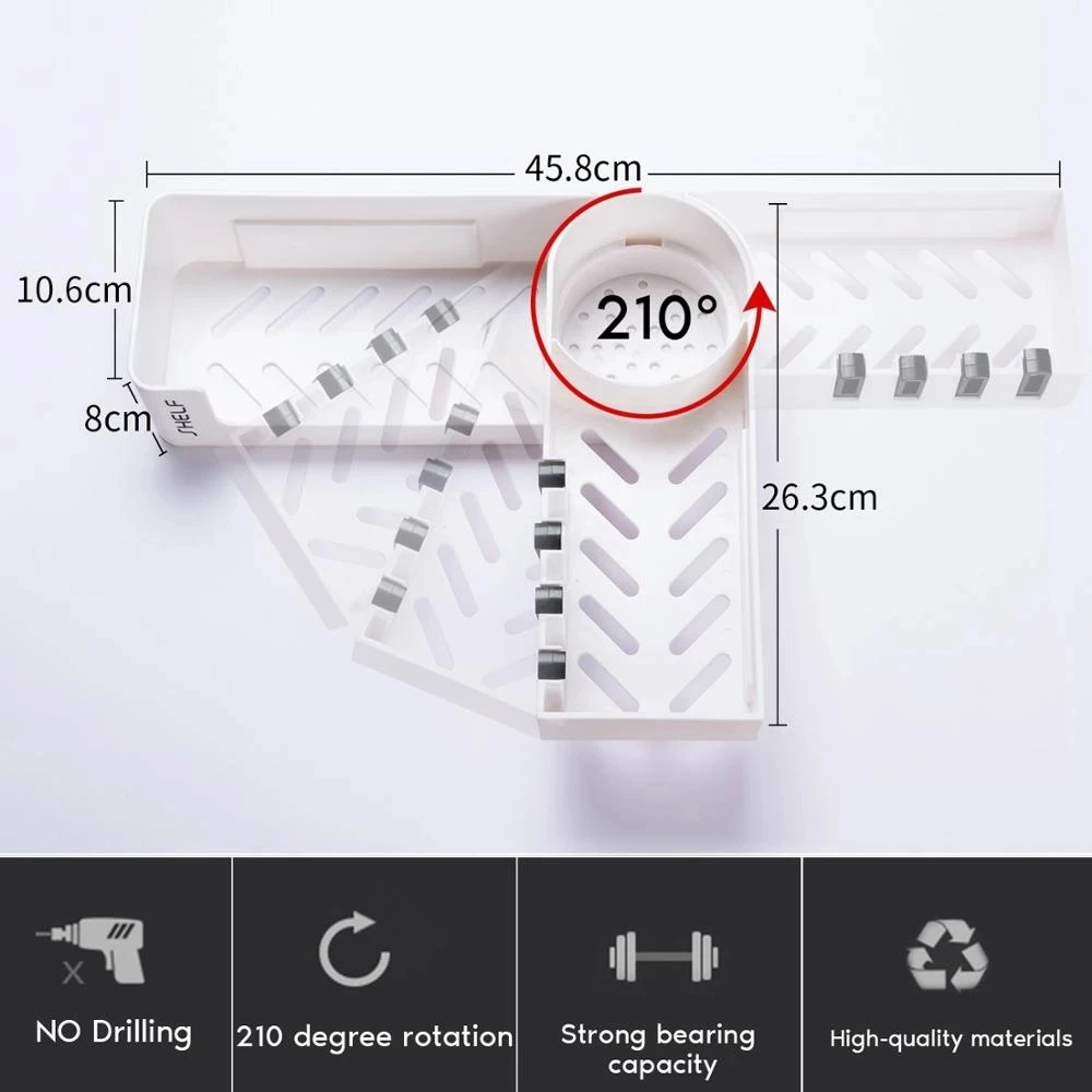 

Bathroom Corner Shower Shelf Rack With 4 Hook Wall Mounted For Shower Shampoo Organize Rotatable Self Adhesive Kitchen Storage