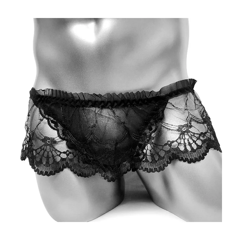 

Трусы мужские кружевные атласные с оборками, сексуальное нижнее белье