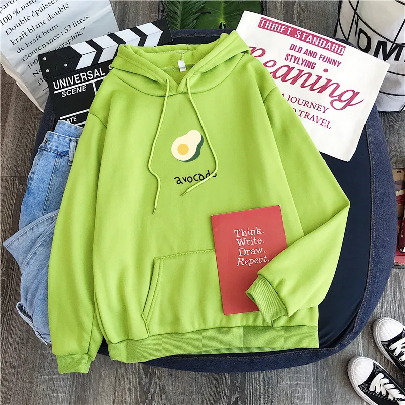 

Avocado Print Hoodies Women Hooded Oversize Pullovers Harajuku Warm Kawaii Female Loose Streetwear Sweatshirts Couple Outfits