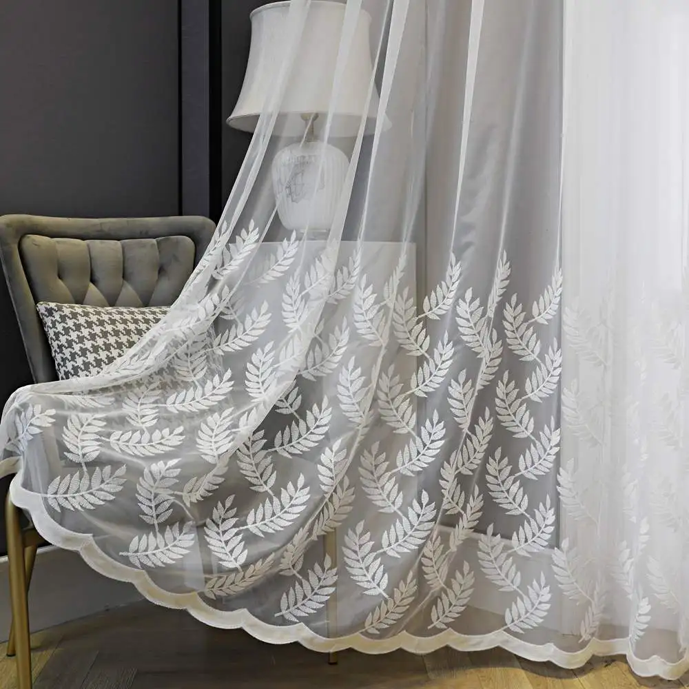 

Curtains for Living Room Leaf Jacquard Sheer Embroidered Grey Leaves Window Botanical Geometric Patio Sliding Door Panel Drapes