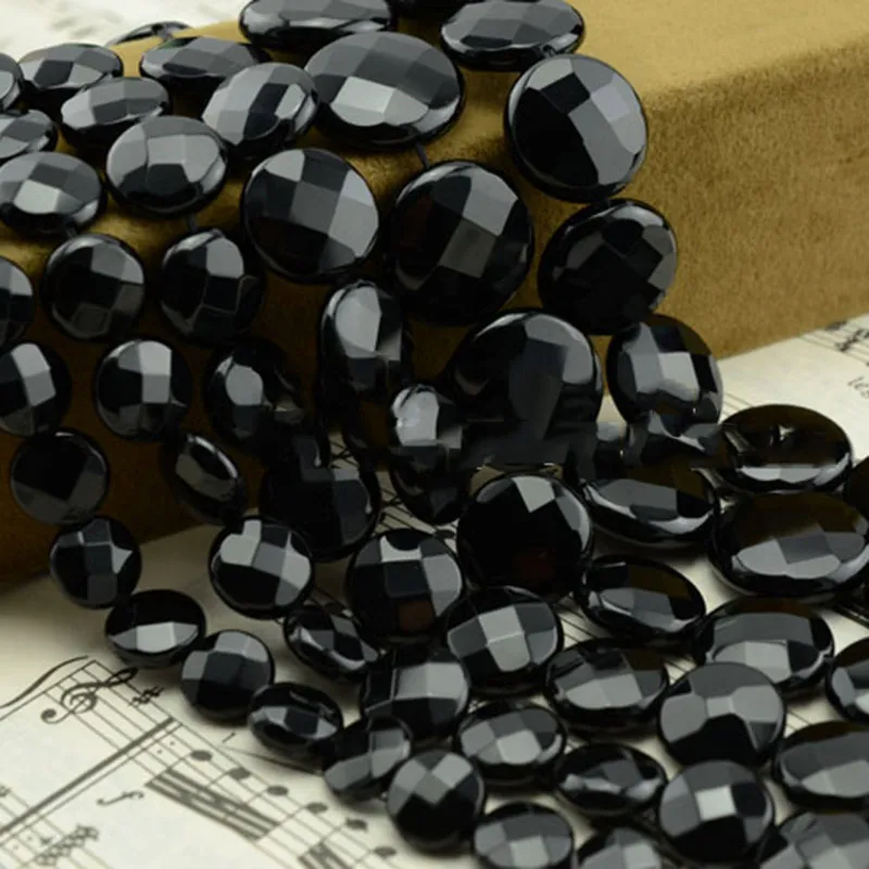 8-30mm Button Coin Faceted Black Agates Beads Natural Stone For Jewelry Making beads 15inch Needlework DIY Trinket | Украшения и