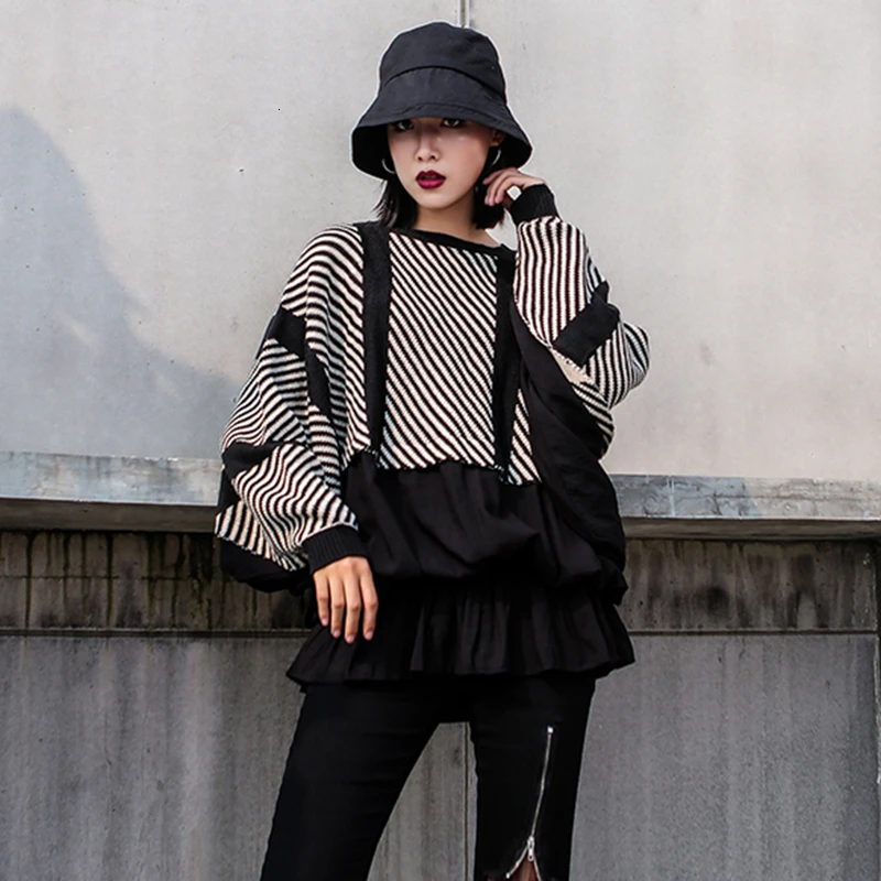 Женская рубашка в полоску с круглым вырезом и рукавом летучая мышь|Блузки| |