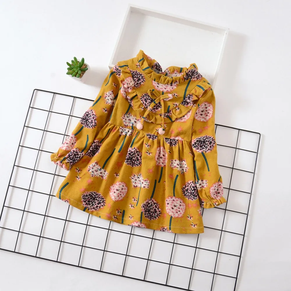 2019 Fashion Hot Sale Children's Long Sleeve Flower Print Princess Dress Baby Girl Floral платье 40* | Детская одежда и