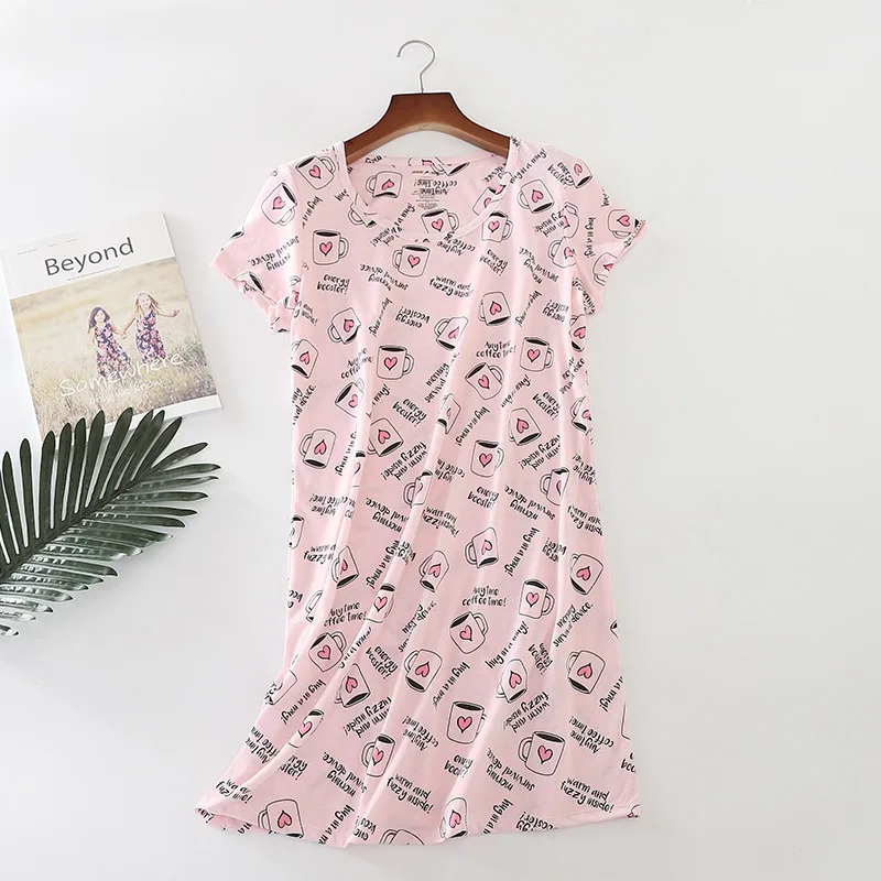 Cartoon Sleepwear For Women Short Sleeve Pyjama Women's Cotton Soft Summer Fashion Home Long NEW Sweet Dress Big Size
