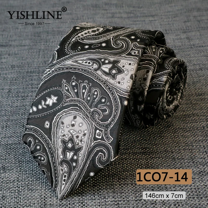 1CO7-14 YISHLINE модный мужской галстук 7 см с узором пейсли, Классический Цветочный галстук, 1200 иглы, галстуки для шеи, галстук для жениха, Свадебный галстук, обтягивающий синий и красный цвета - Цвет: 1CO7-14