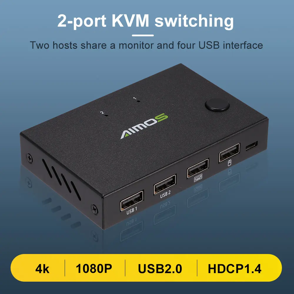 

HDMI квм-коммутатор с 2 портами, 4K, USB-коммутатор квм, переключатель VGA, разветвитель для совместного использования клавиатуры принтера, квм-Ком...