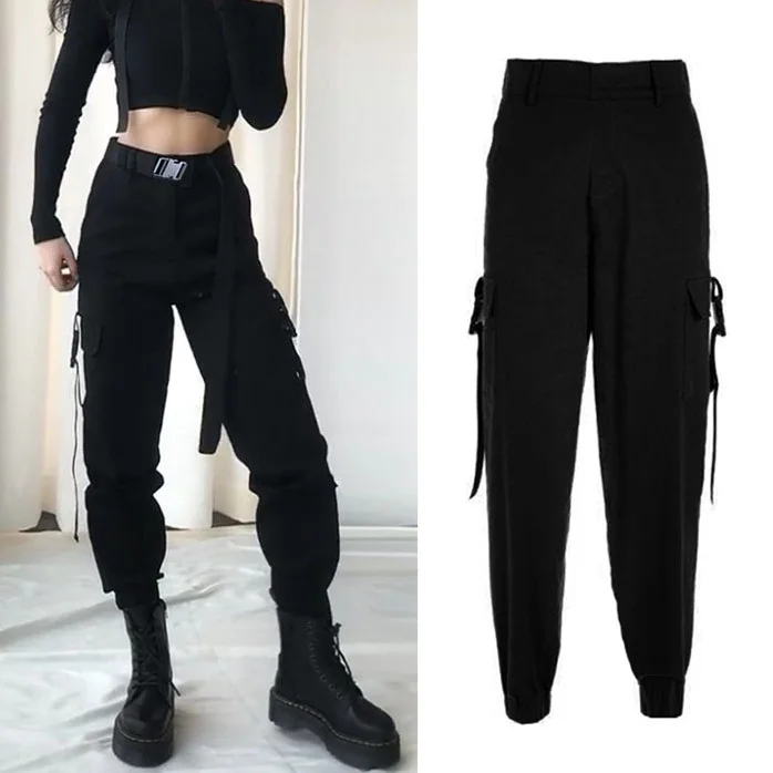 Женские черные брюки с высокой талией джоггеры широкими штанинами для женщин