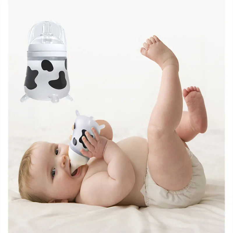 

240ml Baby bottles Cartoon soft Silicone Newborn Feeding bottle kids Anti-Colic Milk Bottle Children Training water cup