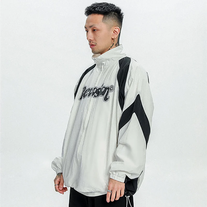 

Mens Color Block Jacket Male Pullover Tops Unisex Vintage Harajuku Jackets 2020 SS Windbreaker Women Oversized Coats Streetwear