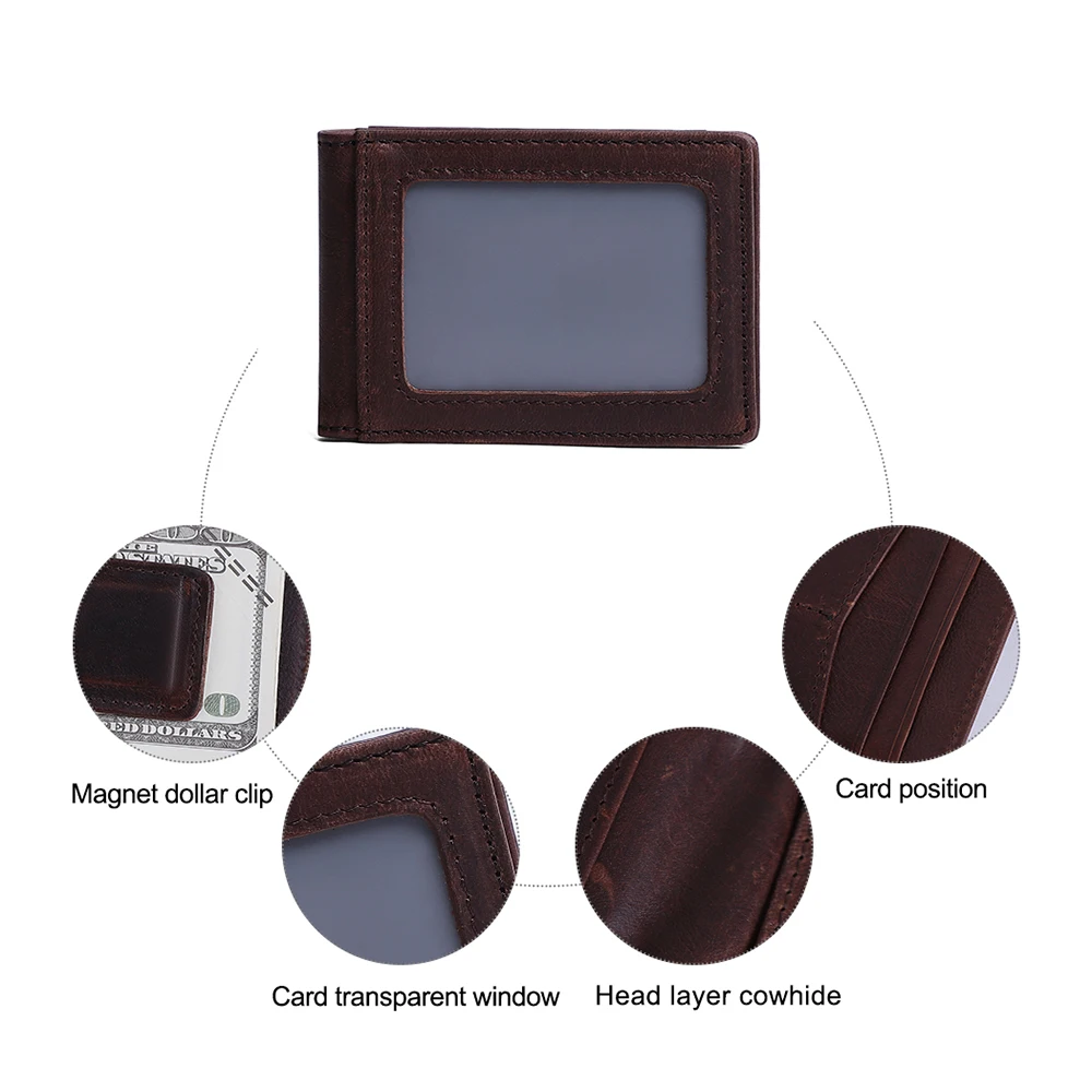 

JOGUJOS Genuine Leather Men's Card Photo Holder Wallet Magnetic Money Clip Wallet Business Id Credit Card Case Holder Male Gift