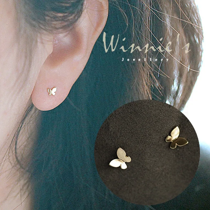 

New 925 Sterling Silver Plating 14k Gold Simple Shiny Glossy Butterfly Earrings Women Korean Sweet Student Jewelry Accessories