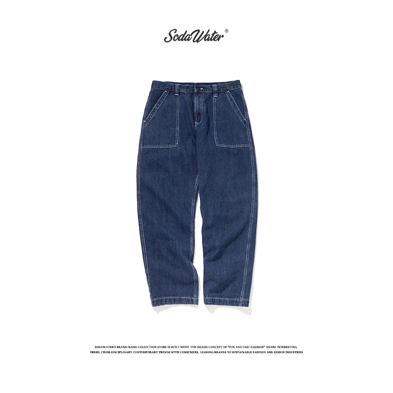 Sodaводяные мужские классические джинсы в японском стиле хлопковые свободные 2019
