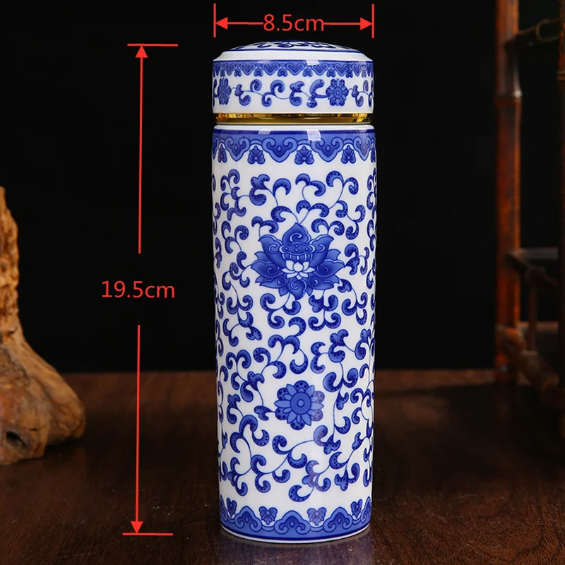 Керамическая чашка-термос Jingdezhen кружка с крышкой сине-белая фарфоровая чашка для