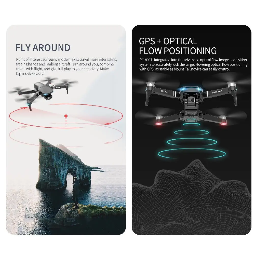 S189 Pro Rc Drone 4k Gps 5g Wifi Vision Positioning Flight 30 Minutes Distance 1km Quadcopter With Brushless Motor | Игрушки и хобби