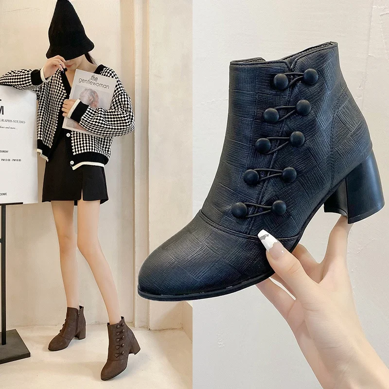 

Женские ботильоны, Новинка осени 2022, двубортные ботинки из мягкой кожи, обувь, размер 43, женская обувь, Теплые ботильоны