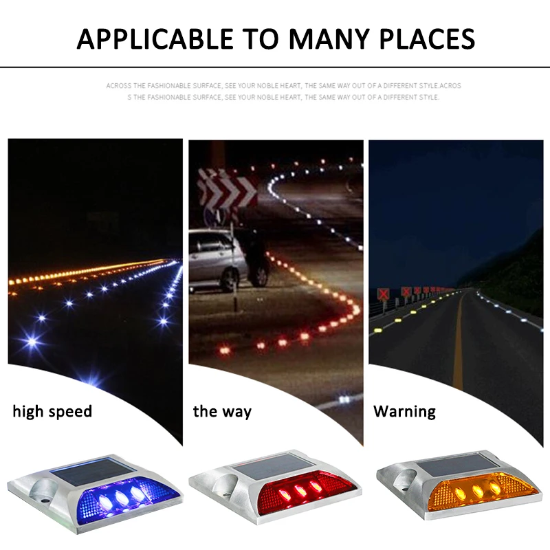 

Solar Reflector Road Stud Lights Municipal Highway Warning Lamps Aluminum LED Flashing Spike Junction Road Blinking Anchor Bulbs