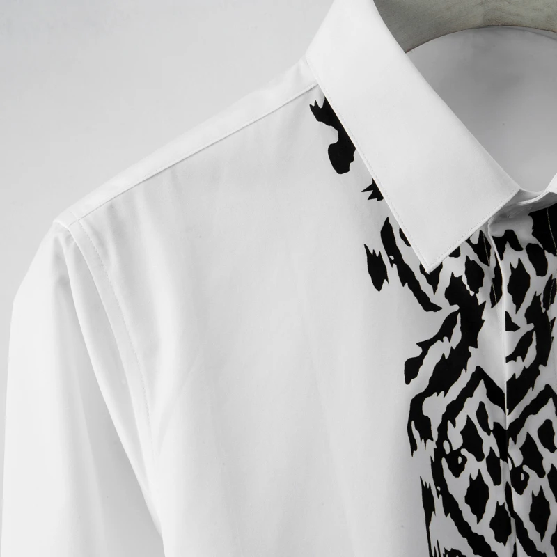 Plus size 3XL 4XL Men's Print Shirt long sleeve Chemise homme Casual slim Business male dress Shirts high quality Cotton Camisas