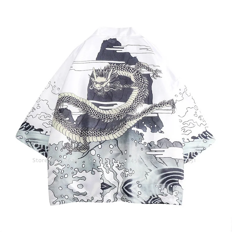 Мужской кардиган в китайском традиционном стиле юката с принтом дракона блузка