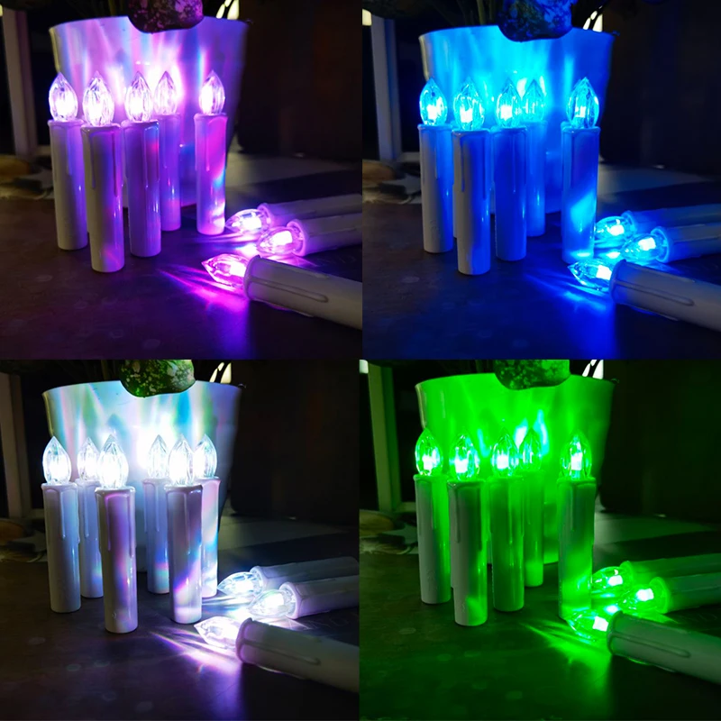 Светодиодные электрические беспламенные цветные свечи с таймером на батарейках