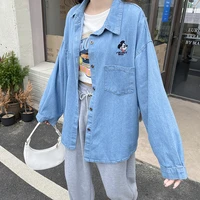 hot sale 2021 autumn womens mickey mouse denim blouse blue shirts long sleeve embroidered blusas jacket female button tops fall