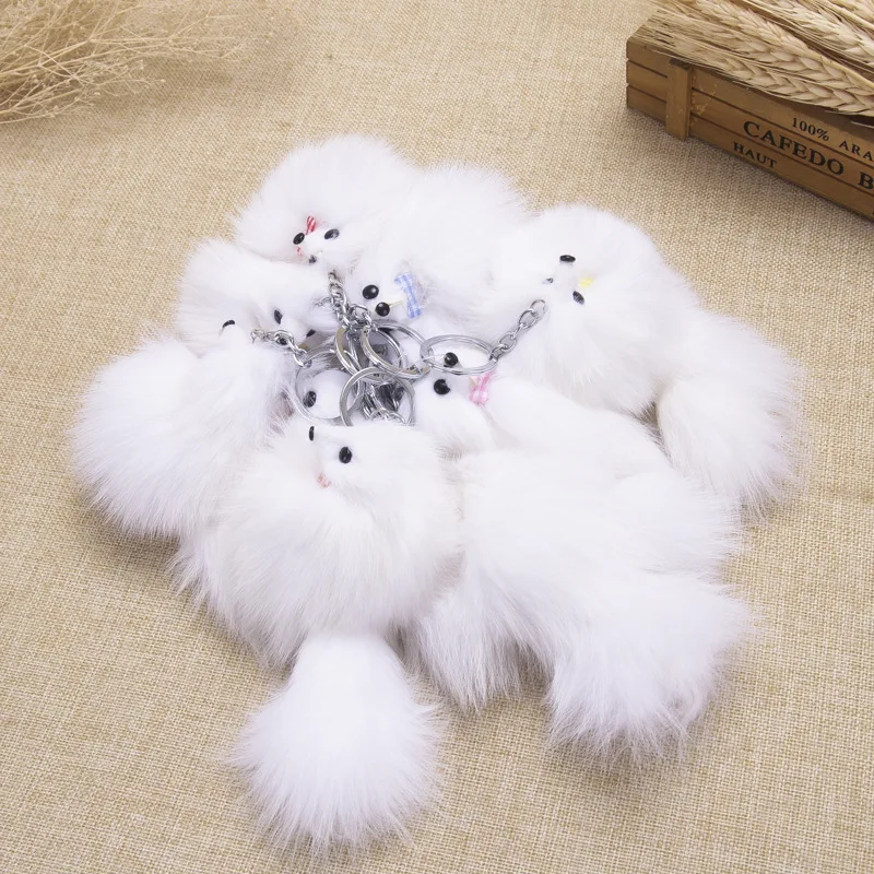 

Lady Pendant Korean Plush Keychain Simulation White Fox Fur Ball Key Chain Cute Bag With Pure Car Keyring Accessories Gift