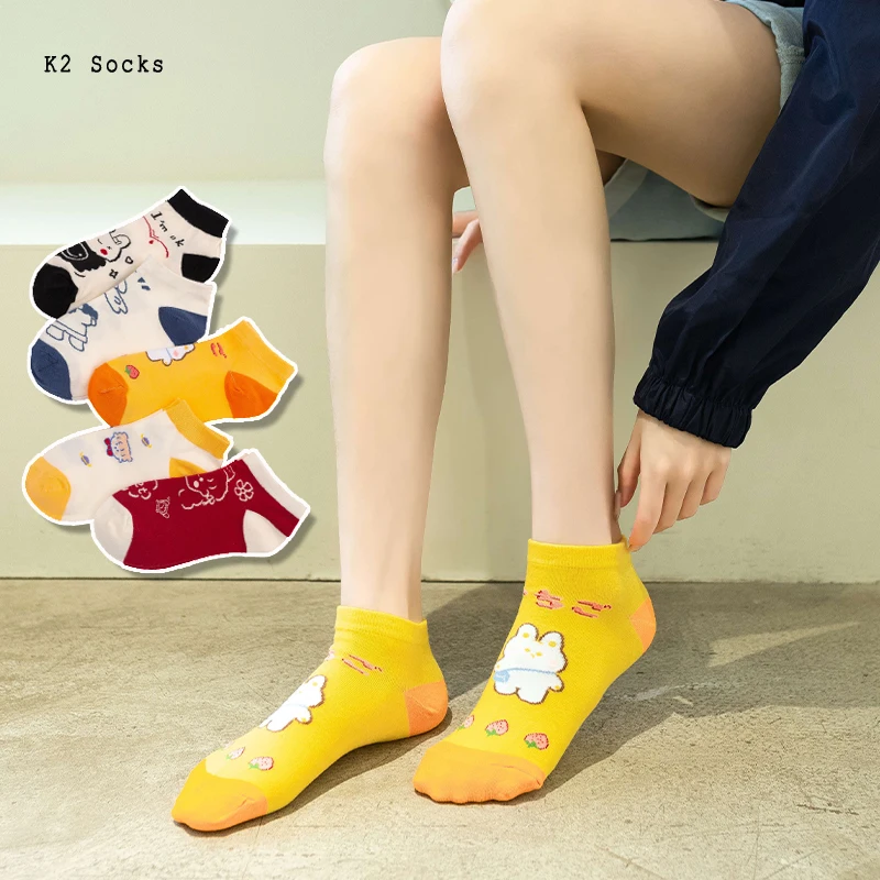 

New Kawaii Cartoon Girls Rabbit Short Socks Cotton Harajuku Yellow Fashion Soft Funny Happy Summer Classic Men and Women Socks