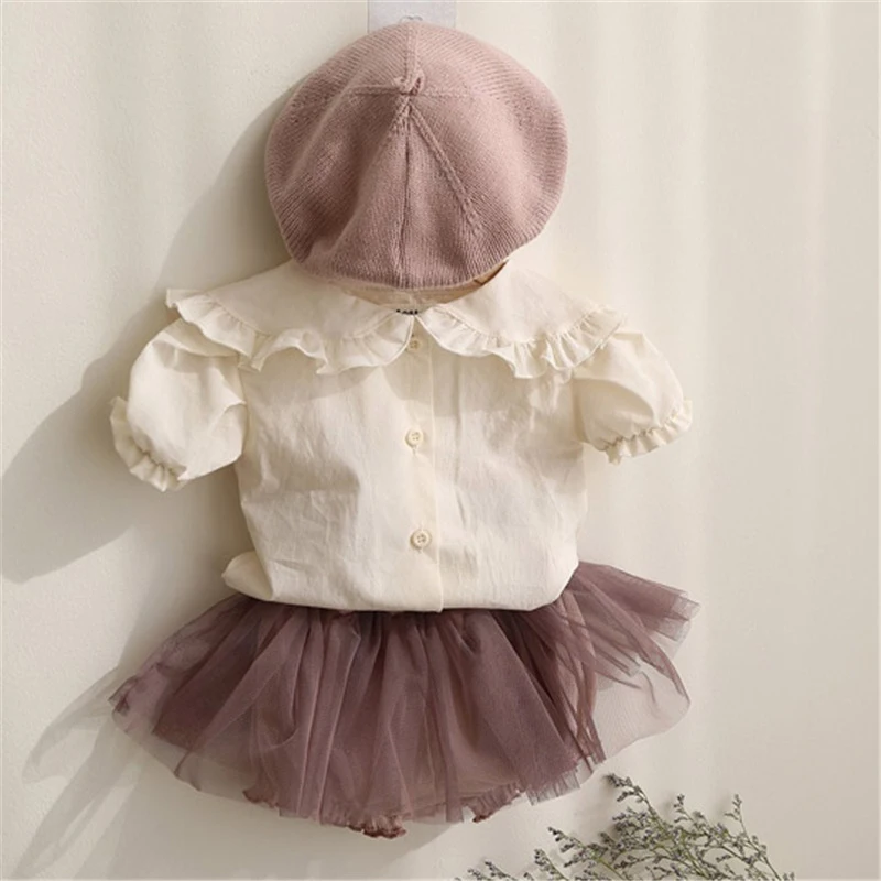 

2020 Summer Toddlers Girls Cotton Shirts Ruffles Collar Puff Sleeve Baby Kids Tops Cute Blouses Infants Clothes