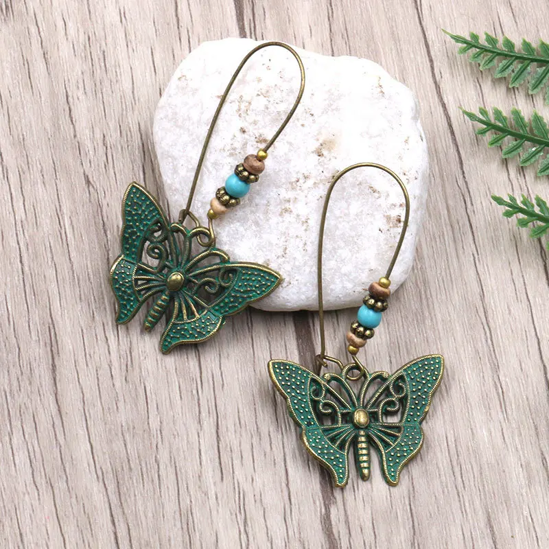 

Bohemian Bronze Butterfly Drop Earrings For Women Original Boho Vintage Beads Handmade Jewelry Charm Girls Birthday Gift Popular