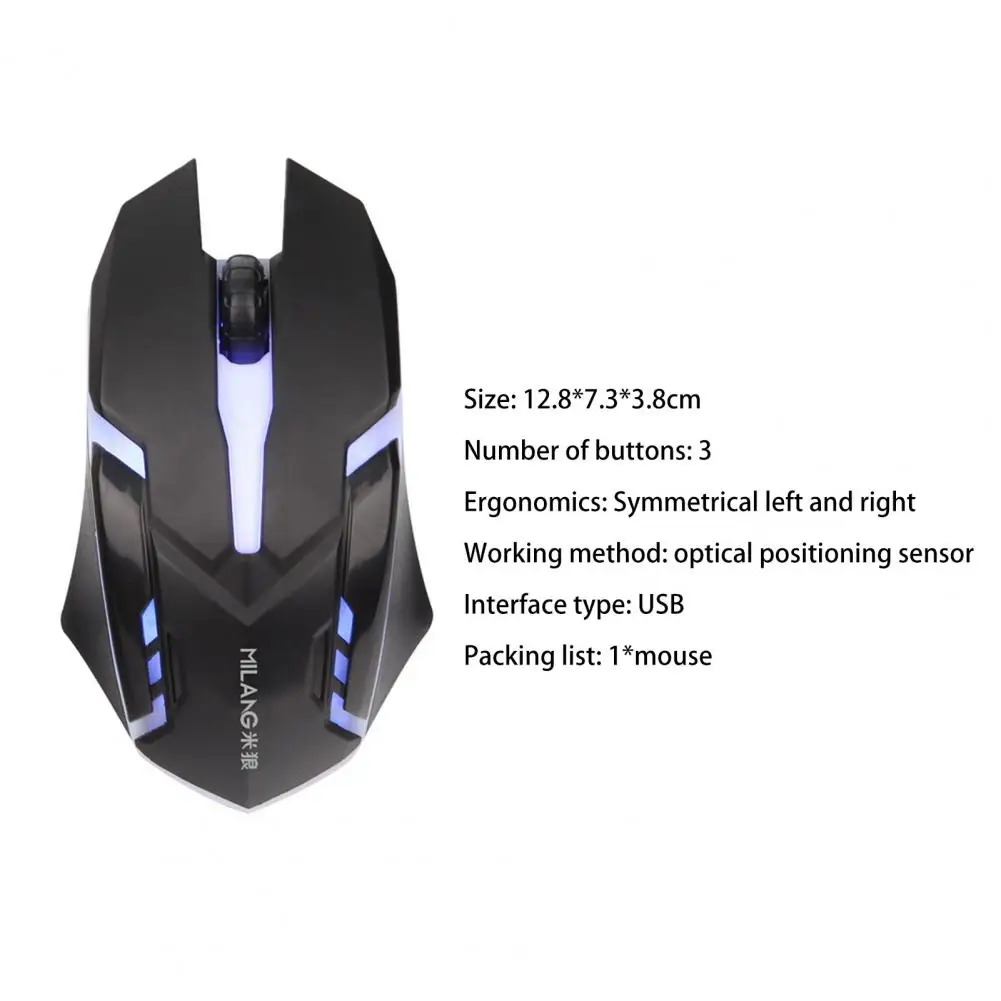 

Milang M8 Mouse Slient Clicking Cool Light 1200DPI High Sensitivity Optical Wired Mouse for Gaming 2021