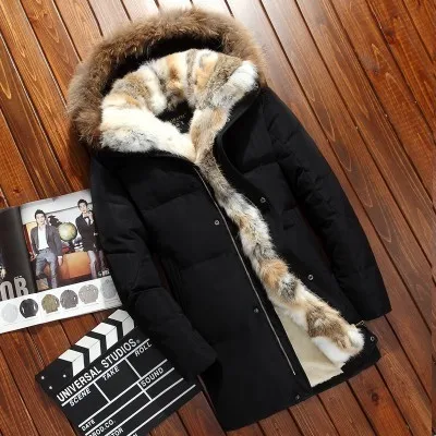 Black and Rabbit fur Парка с воротником из меха енота размера плюс 5XL, теплый пуховик из меха кролика и ягненка, женская зимняя длинная куртка из гусиного пуха DD020 - Цвет: Black and Rabbit fur