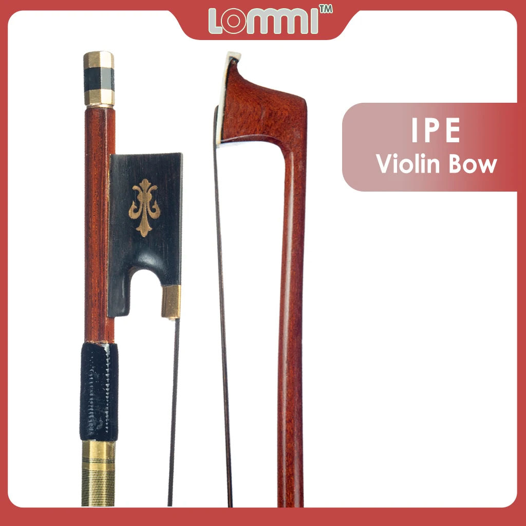 LOMMI 4/4 Full Size Student Violin Bow Well Balanced Handmade IPE Stick Black Mongolia Horsehair Fleur-de-lis Ebony Frog