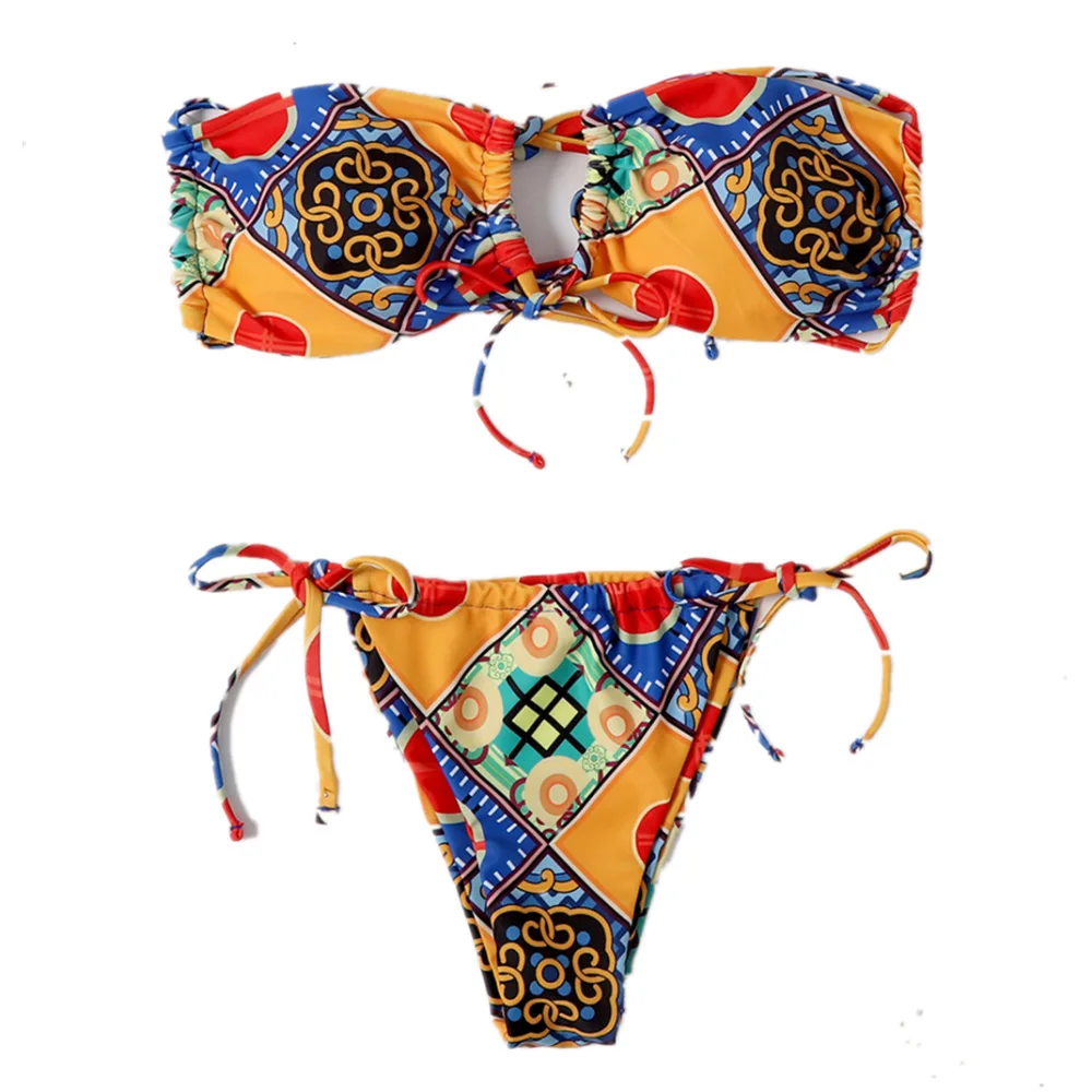 Модный комплект бикини с перекрестной повязкой купальный костюм кружевной