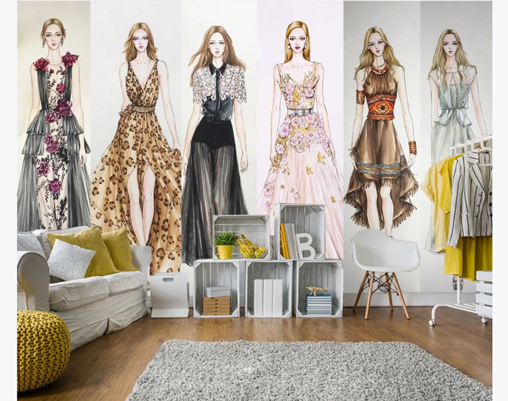 Пользовательские 3D обои роспись модная девушка одежда магазин парикмахерский