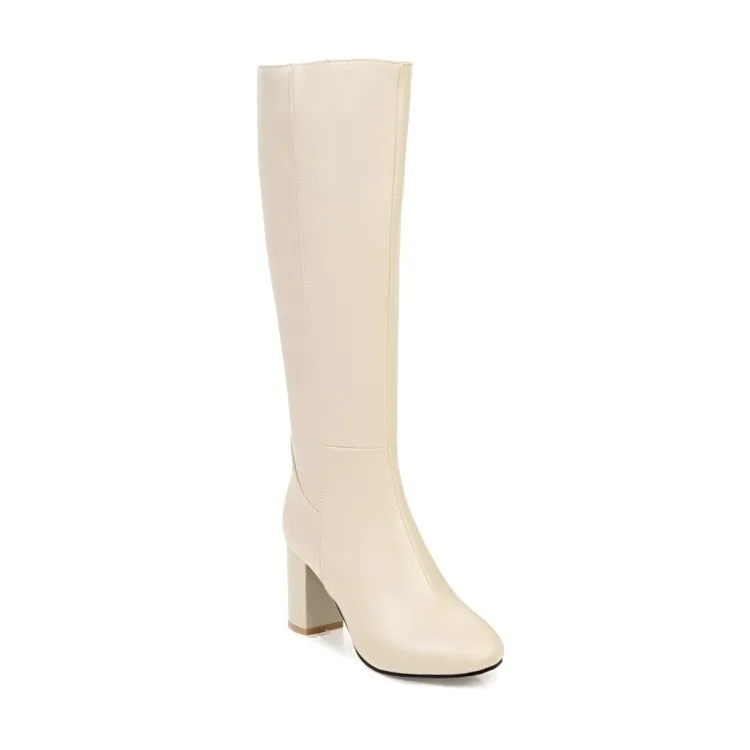 Большие Size32-45; модные ботинки на квадратном каблуке; сезон осень-зима; женская обувь на высоком каблуке с квадратным носком на молнии; сапоги до колена; женская обувь; ; MAZIAO - Цвет: Бежевый