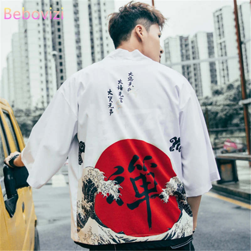 

M-XXL 2020 New Harajuku Japanese Kimono Blouse Men and Women Neutral Fashion White Black Loose Street Style Shirt Cosplay