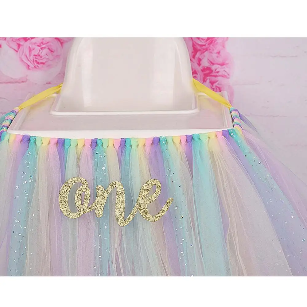 Пастельный Радужный высокий стул юбка пачка для маленьких девочек украшение дня