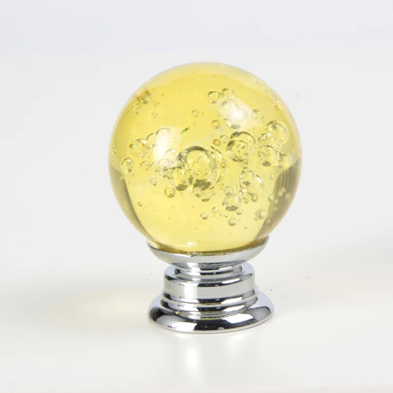 Yellow Одно отверстие стеклянный шар Ручка мебельная ручка комода ручки Хрустальный Шкаф Потяните для мебели шариковая ручка - Цвет: Yellow