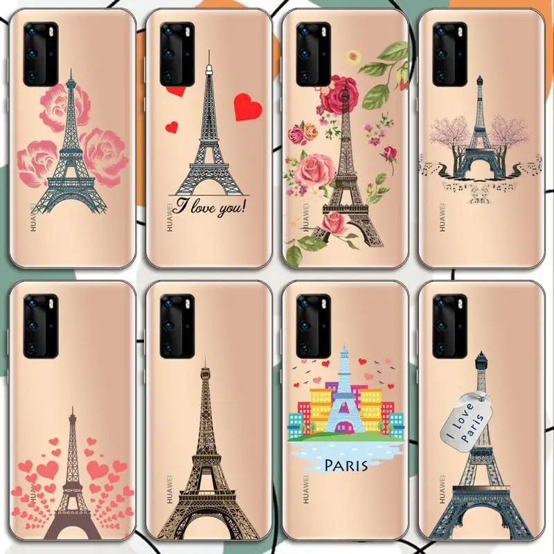 

Eiffel Tower romantic lanscape Phone Case Transparent for Huawei mate 20 10 9 8 X S 5G Z Enjoy pro plus