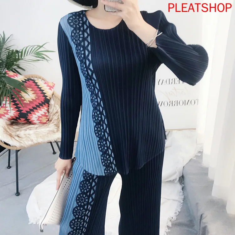 2020 Spring New Miyake Fold Suit Fashion Style Loose Plus Size Two-Piece Set Pleats Dresy Damskie Tracksuit Women Ensemble Femme