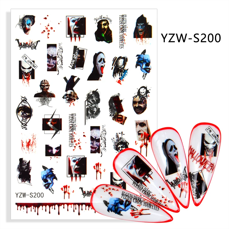 3D дизайн ногтей на Хэллоуин новые наклейки для ногтевого дизайна аниме Череп