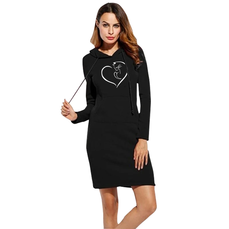 Женское платье-толстовка с капюшоном длинным рукавом | Женская одежда