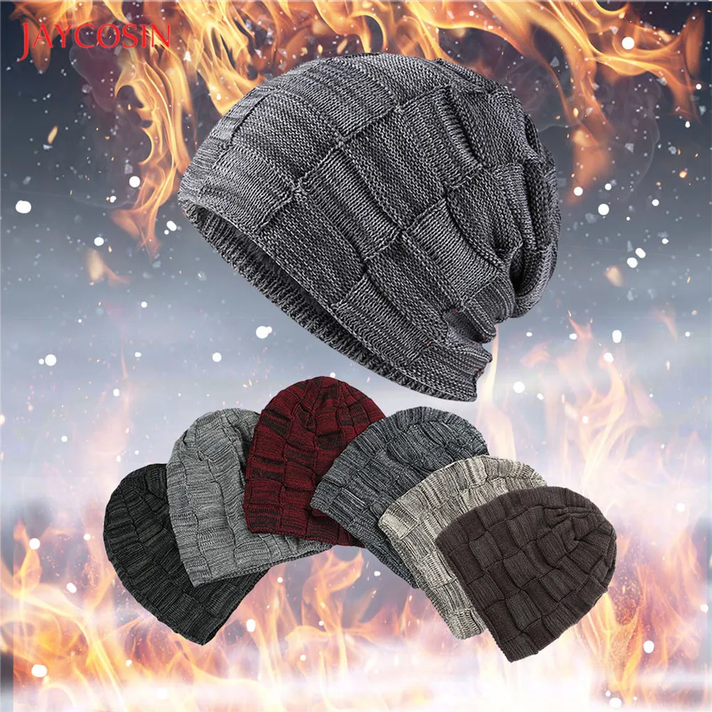 Joycosin Women Men Warm Baggy Weave Caps Crochet Winter Fluff Inside Beanie Knitted Solid Color Skull Hat | Аксессуары для одежды