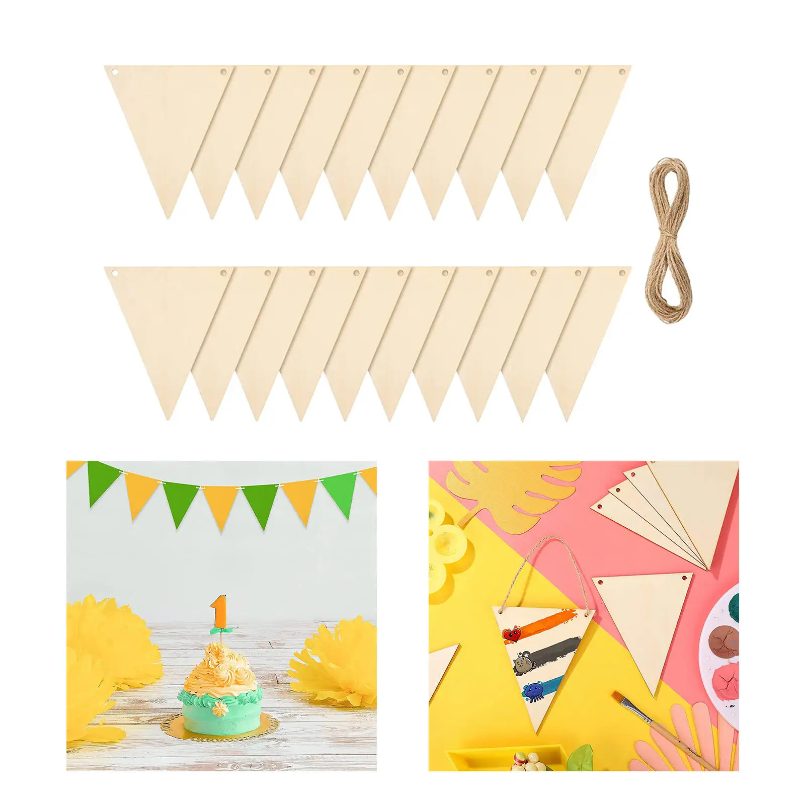 

20x Banner Triangle Flags DIY Craft Hanging Christmas Tree Wood Banner for Festival Anniversary Party Wedding Decoration