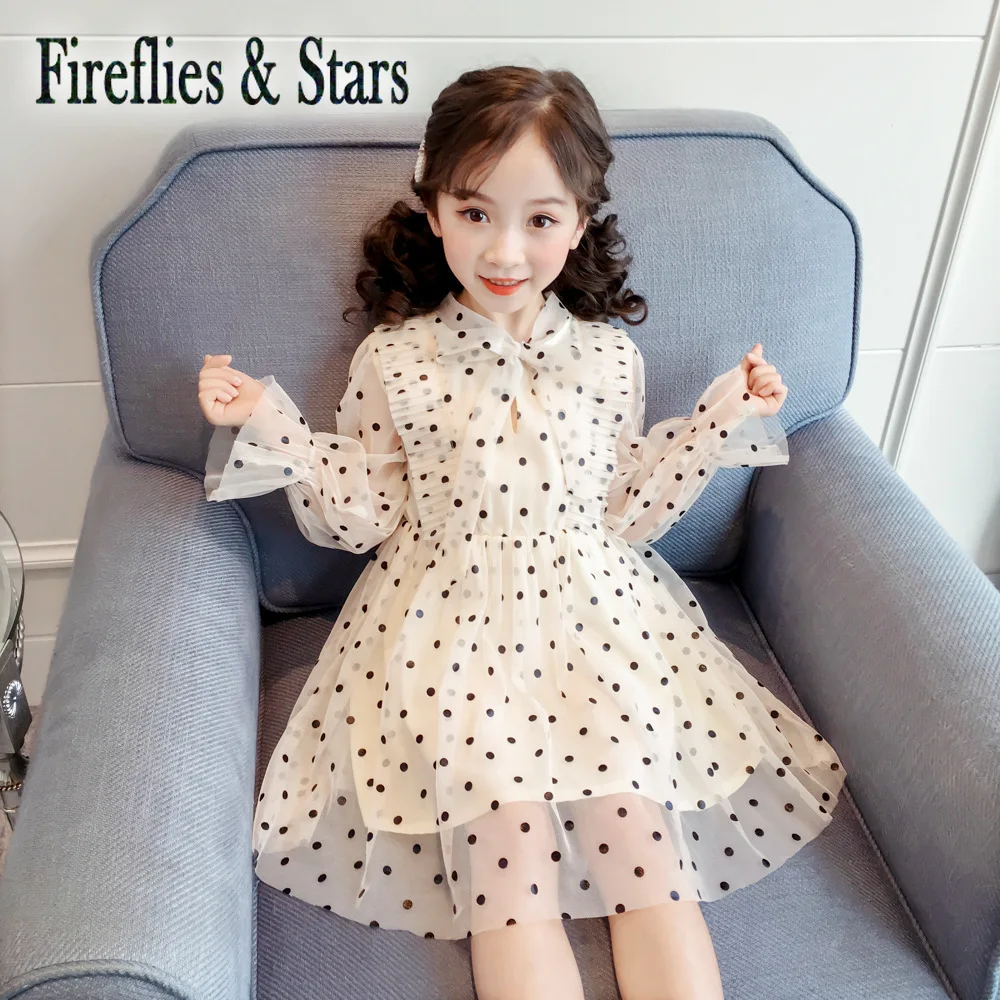 Spring Autumn girls tutu dress Baby kids Children vestidos French style dot mesh see through lacing 2 to 8 yrs | Детская одежда и