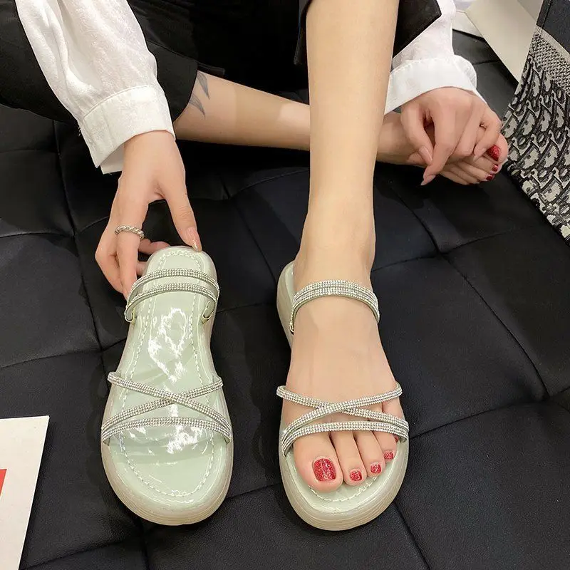 

Women's Sandals 2021 Summer New Flat Bottom Rhinestone Dual-Purpose Slippers Women's Outer Wear Fashion Platform Slippers